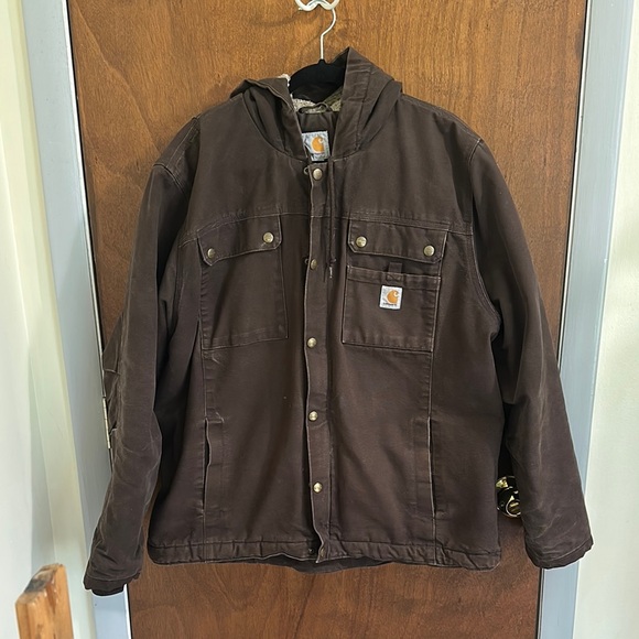 hot carhartt men's sherpa-lined utility jacket relaxed fit washed